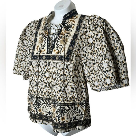 Anthropologie Puff-Sleeve Tie Neck Blouse - Picture 2 of 11